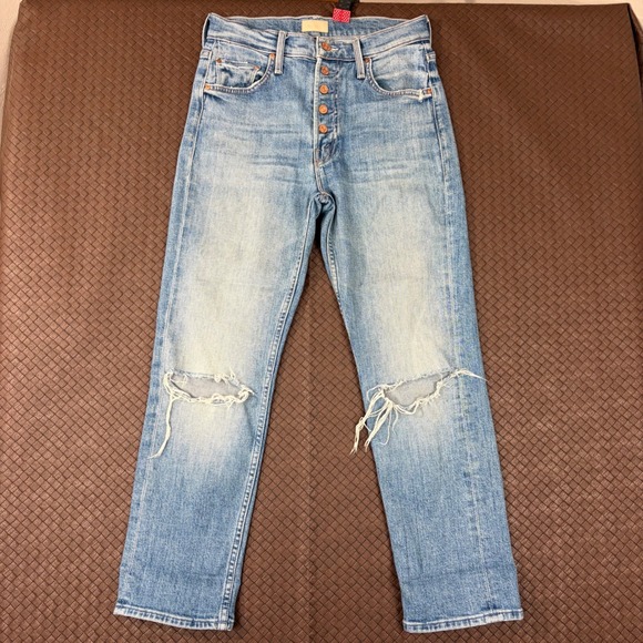 MOTHER Denim - Mother The Pixie Tomcat Crop Jeans Not Cut & Pasted Distressed Blue 25 10194-624